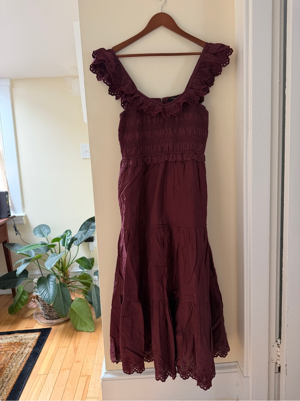 Madewell Burgundy Eyelet Tiered Maxi Dress